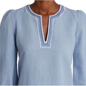 Emporio Sirenuse Positano Vera Embroidered Blouse In Blue NWOT Sz US 8/ IT 44